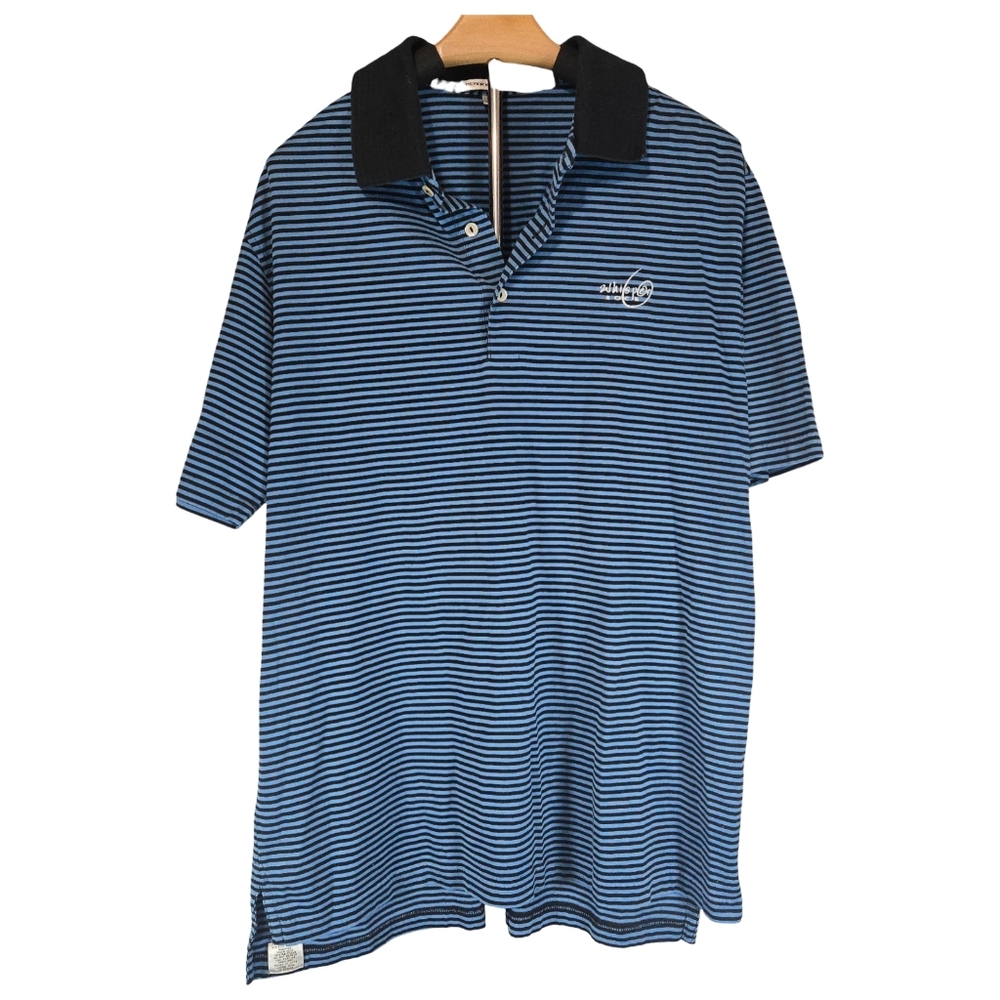 Peter Millar Navy and Black Striped Polo Shirt LARGE. 100% Cotton